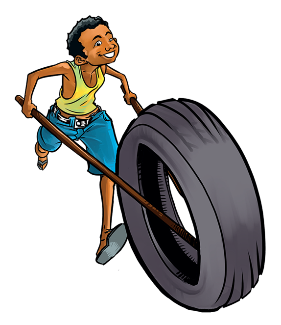 petit avec une roue